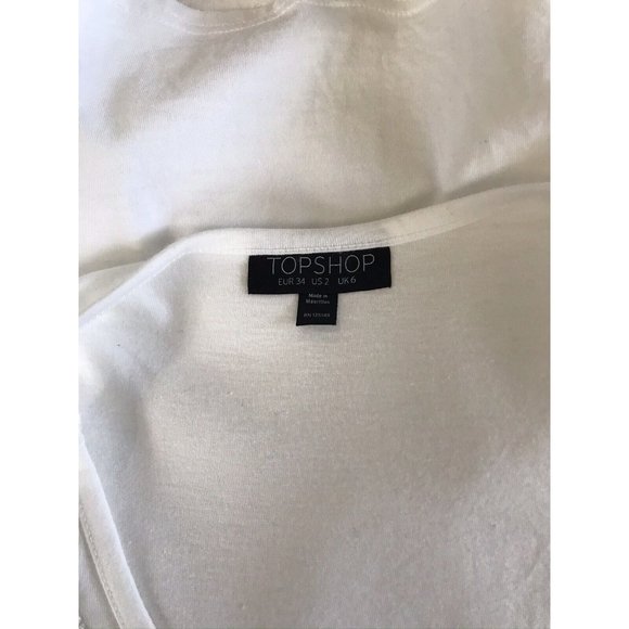 Topshop Top US 2 White Sleeveless Top Racer Back Fringe Neckline Scoop Neck - Picture 6 of 9